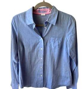 Boden Womens Chambray Blue Button Up Shirt 100% Cotton Lightweight Sz 6R
